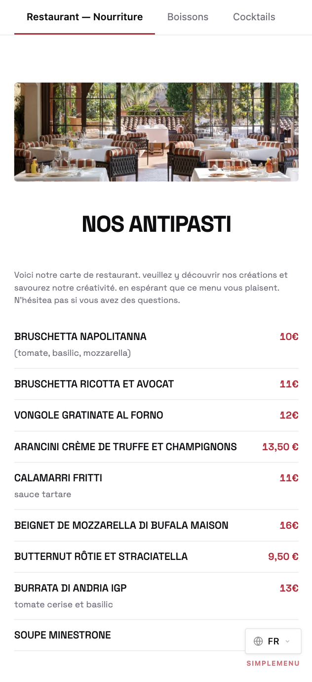 Carte SimpleMenu