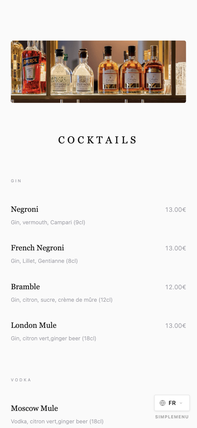 Carte SimpleMenu